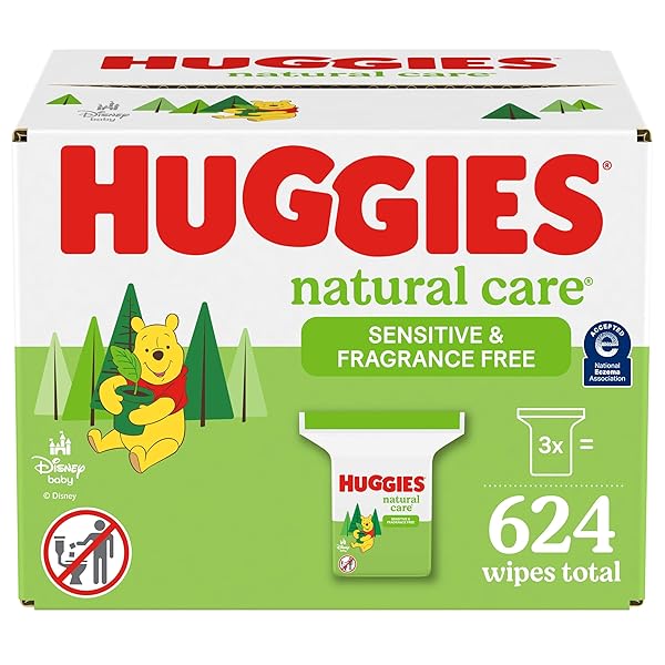 HUGGIES NATURAL CARE SENSITIVE BABY WIPES, HYPOALLERGENIC, 99% PURIFIED WATER, 3 REFILL PACKS (624 WIPES TOTAL)