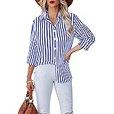 hearain Super Soft Women's Striped Button Down Shirts Linen Dress Shirts Casual Long Sleeve Blouses Tops