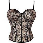 QIAIYALA Corset Tops for Women Floral Vintage Renaissance Gothic Jacquard Shoulder Straps Lace up Lingerie Style Body