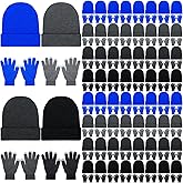 Suhine Bulk Winter Hats and Gloves Set Warm Beanie Gloves Pack Homeless Supplies for Cold Weather Charity