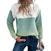 Scapodo Women's Color Block Casual Sweater Long Sleeve Round Neck Soft Loose Fit Clashing Top for Vacation Daily Life