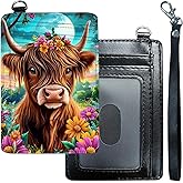 DHYYDSQZ Slim Minimalist Wallet for Men Women Small Credit Card Holder Wallet Front Pocket RFID Blocking Wallets Travel Thin Card Case with ID Window Card Organizer & Wristlet,Cute Highland Cow
