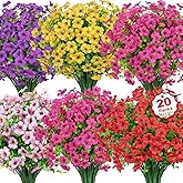 Besteek 20 Bundles Artificial Flowers for Outdoors Decoration Fake Silk Flowers UV Resistant Faux Plants Artificial Daisy Eucalyptus for Spring Summer Garden Yard Porch Window Home Decor, Mix Colors