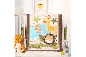 Wowelife Safari Crib Bedding Set, Mini Crib Bedding Set Boy. 3-Piece Mini Crib Comforter Set Nursery Bedding Sets for Boys Include Crib Comforter, Skirt and Sheet, Brown