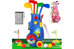 GMAOPHY Golf Club Set for Kids, Indoor Outdoor Sports Toys for Boys Girls Ages 2 3 4 5 Year Old, Christmas Birthday Gift Kids 2-5, Toddler Golf Set with 4 Clubs, 8 Balls, 2 Practice Holes, Shoulder Strap