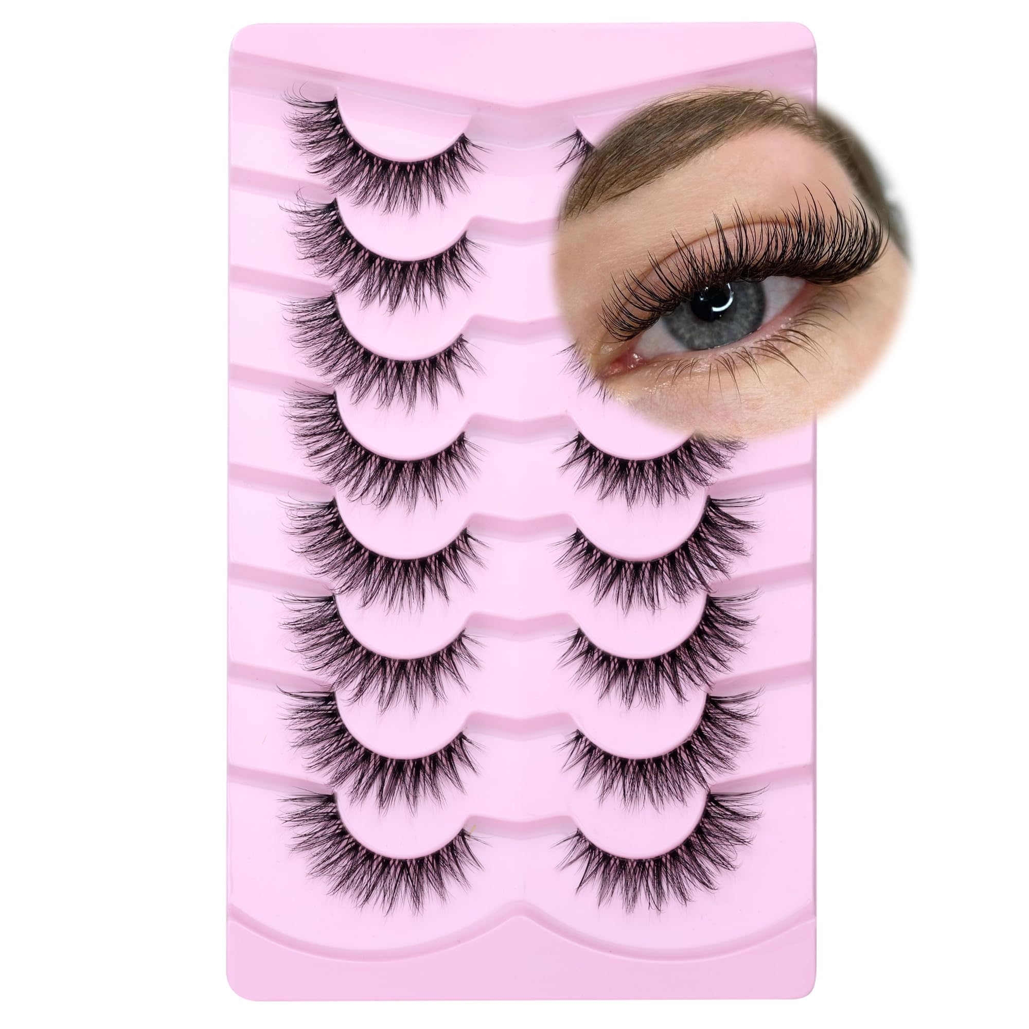 GVEFETIEE False Eyelashes Natural Look - 8 Pairs Clear Band Wispy Cat Eye Lashes 3D Fluffy Natural Fake Eye Pack — image 1