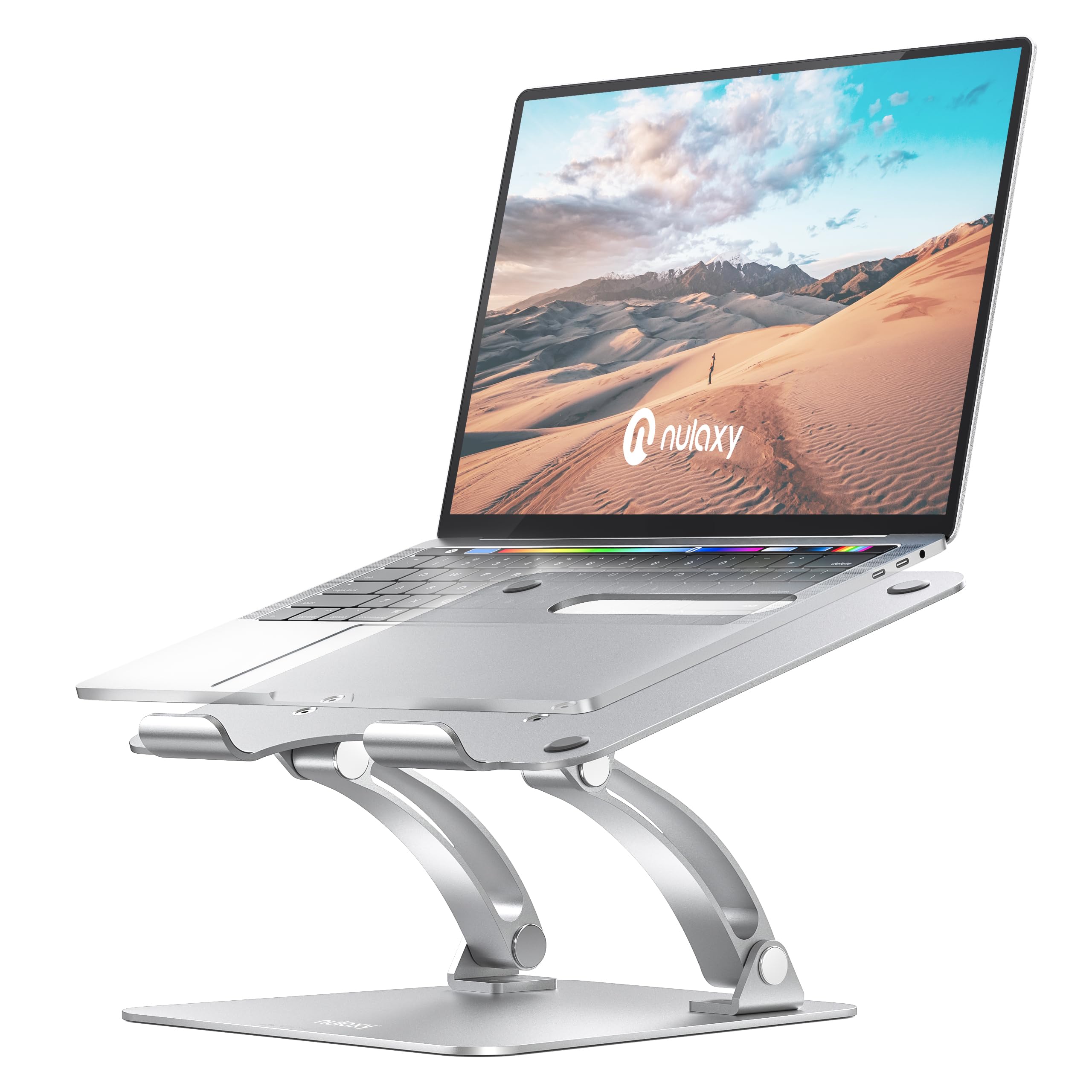 Nulaxy Adjustable Laptop Stand for Desk, Aluminum Foldable Laptop Riser with Heat-Vent, Ergonomic Portable Computer Stand Compatible with 10-17" Up to 22 Lbs Laptops, MacBook, HP, Samsung (Silver)