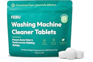 FEBU Washing Machine Cleaner Tablets Made in USA | Washer Machine Cleaner & Deodorizer | Removes Gunk & Grime | 7 Natural, Biodegradable, Plant-Based Ingredients | 24 Tablets - 12 Month Supply