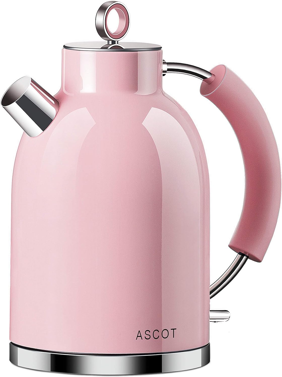 Wasserkocher Edelstahl, ASCOT Elektrischer Wasserkessel, 2200 W, 1,6 liter, Retro Design, kabelloser Teekocher, BPA frei, Trockengehschutz, automatische Abschaltung, (Pink)