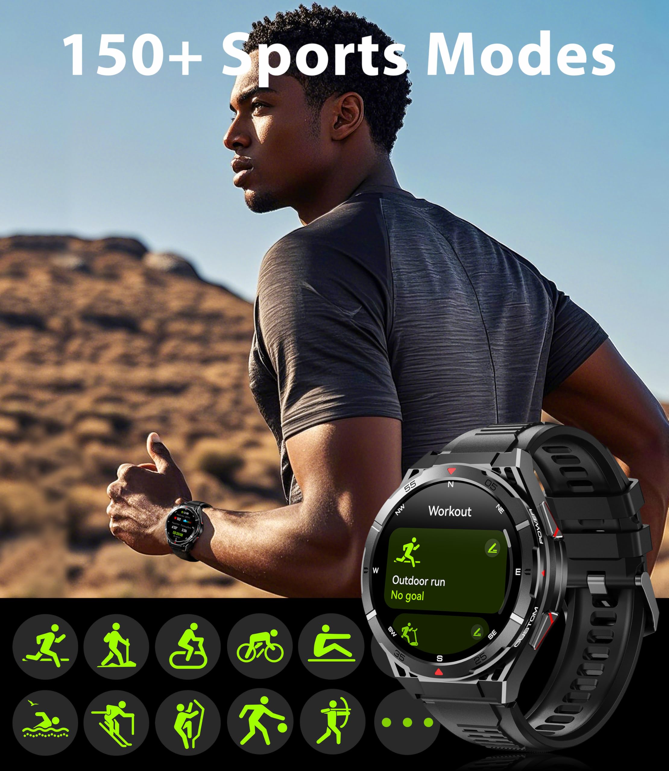 OUKITEL BT12 Military Smart Watch for Men GPS (Answer/Make Calls) 480mAh Smartwatch 5ATM Waterproof, 1.43