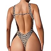 Foxiny Sexy Backless Cheeky High Cut Leg Thong V Neck One Piece Swimsuit