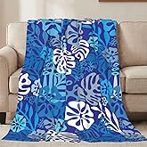 Jbofyee Hawaii Floral Blue Throw Blankets All Season Ultra Soft Warm Hawaiian Tropical Aloha Pattern Fleece Blanket for Home Bed Sofa Couch Chair Outdoor Travel Camping 40x30 Inch