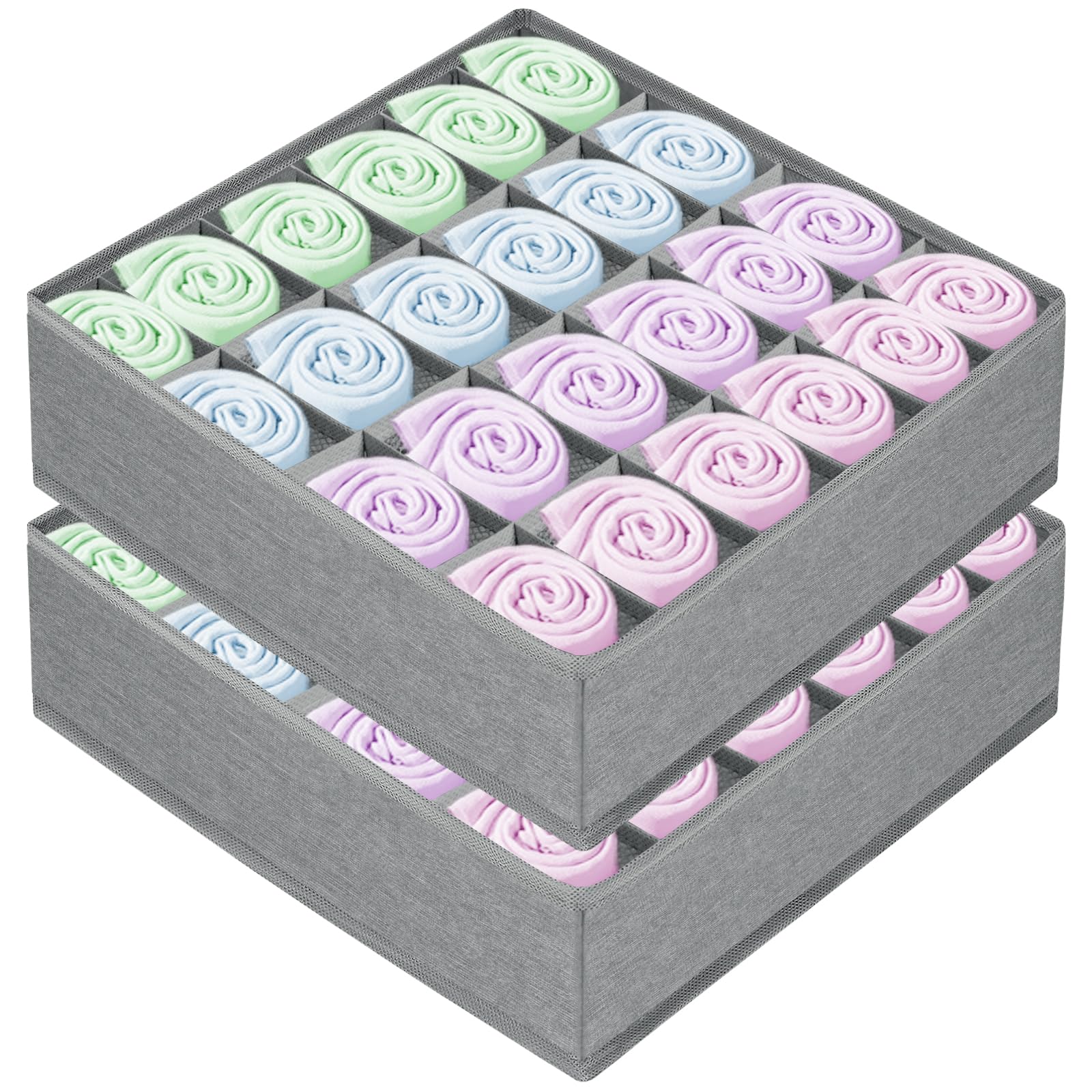 flintronic 2 Packs Drawer Organisers Dividers, 24 Cells Foldable Drawer Dividers Wardrobe, Underwear Storage Boxes for Socks, Underwear, Towels, Ties