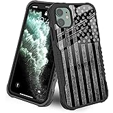 LANJINDENG Compatible with iPhone 11 Case [Shockproof Bumper] [Anti-Scratch] [Anti-Slip] Heavy Duty Protection Cover for Men Boys - Black and White American Flag