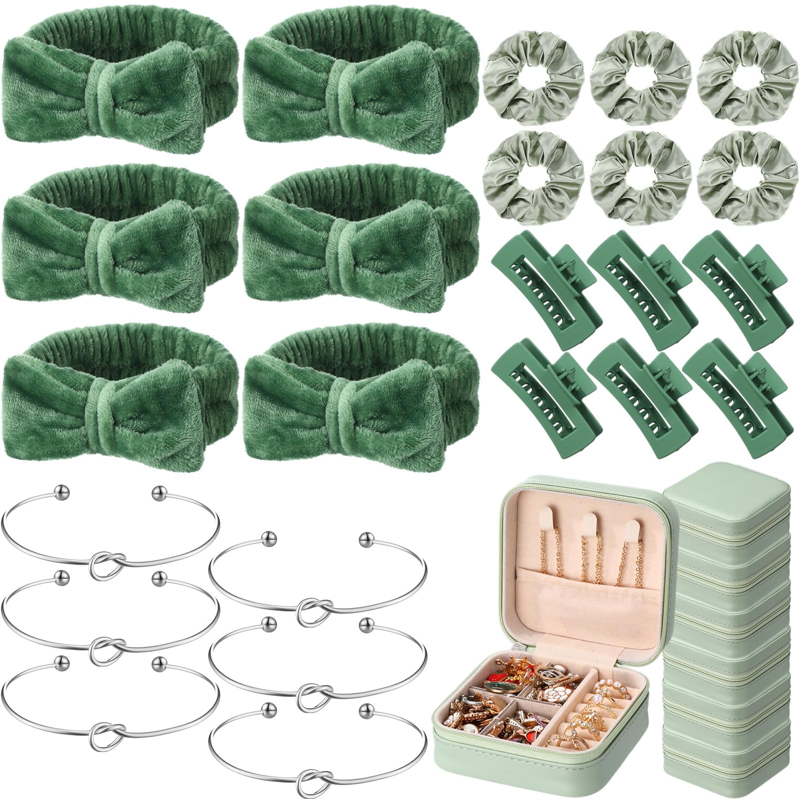 Photo 1 of Suncalla 30 Pcs Bridesmaid Proposal Gifts Bridal Party Favor Bridal Jewelry Boxes Hair Clip Scrunchies Headband Knot Bracelet(Sage Green)