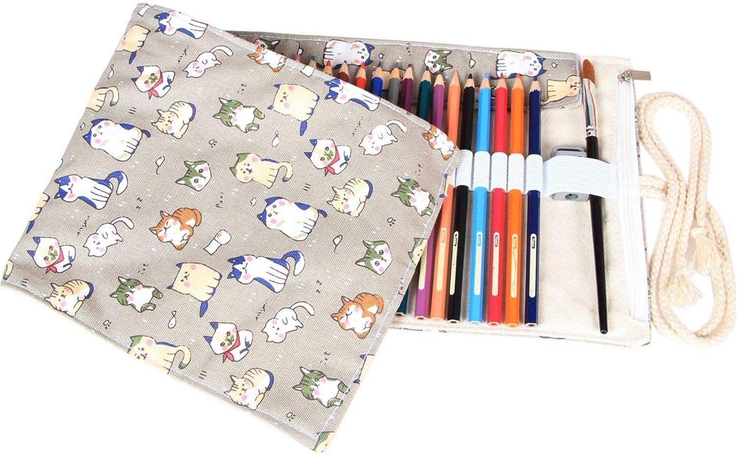 Damero Wrap Leinwand Stifterolle für 72 BuntStifteetui Roll-up (Cartoon Cats, 72 Holes)