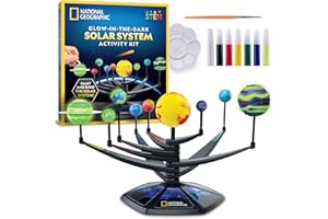 National Geographic Glow-in-The-Dark Solar System Model Kit for Kids - Build & Paint a 3D Planetary Model with Movable Arms, 