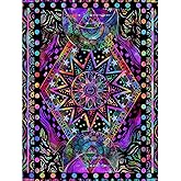Blacklight Sun and Moon Tapestry Glow in The Dark Neon Hippie Bohemian Tapestries for Bedroom Aesthetic UV Reactive Purple Celestial Tie Dye Tapestry Wall Hanging for Living Room Dorm (40'' × 30'')