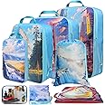 PFEYRPK Lightweight Compression Packing Cubes for Suitcases, Compressible Expandable Travel Packing Organizer with Clear Toiletries and Backpack Bag, Travel Essentials for Carry on Luggage 7 Set