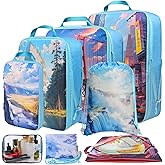PFEYRPK Lightweight Compression Packing Cubes for Suitcases, Compressible Expandable Travel Packing Organizer with Clear Toiletries and Backpack Bag, Travel Essentials for Carry on Luggage 7 Set