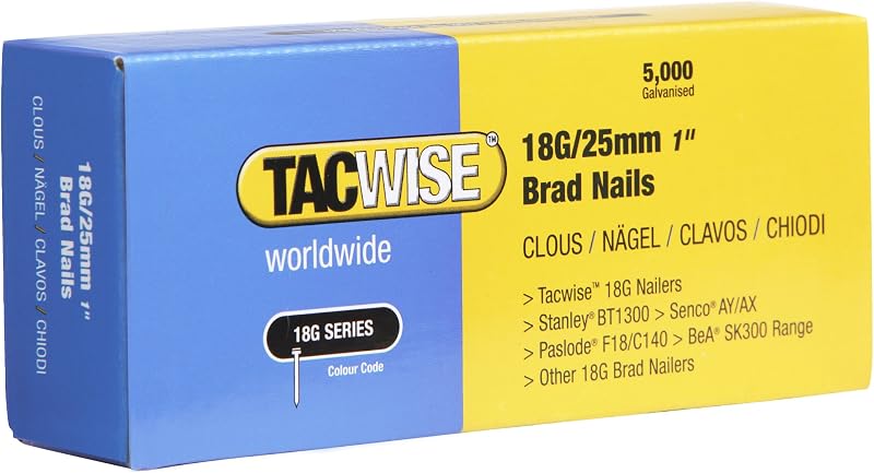 Tacwise 18G/25mm Galvanised Brad Nails Pack of 5000