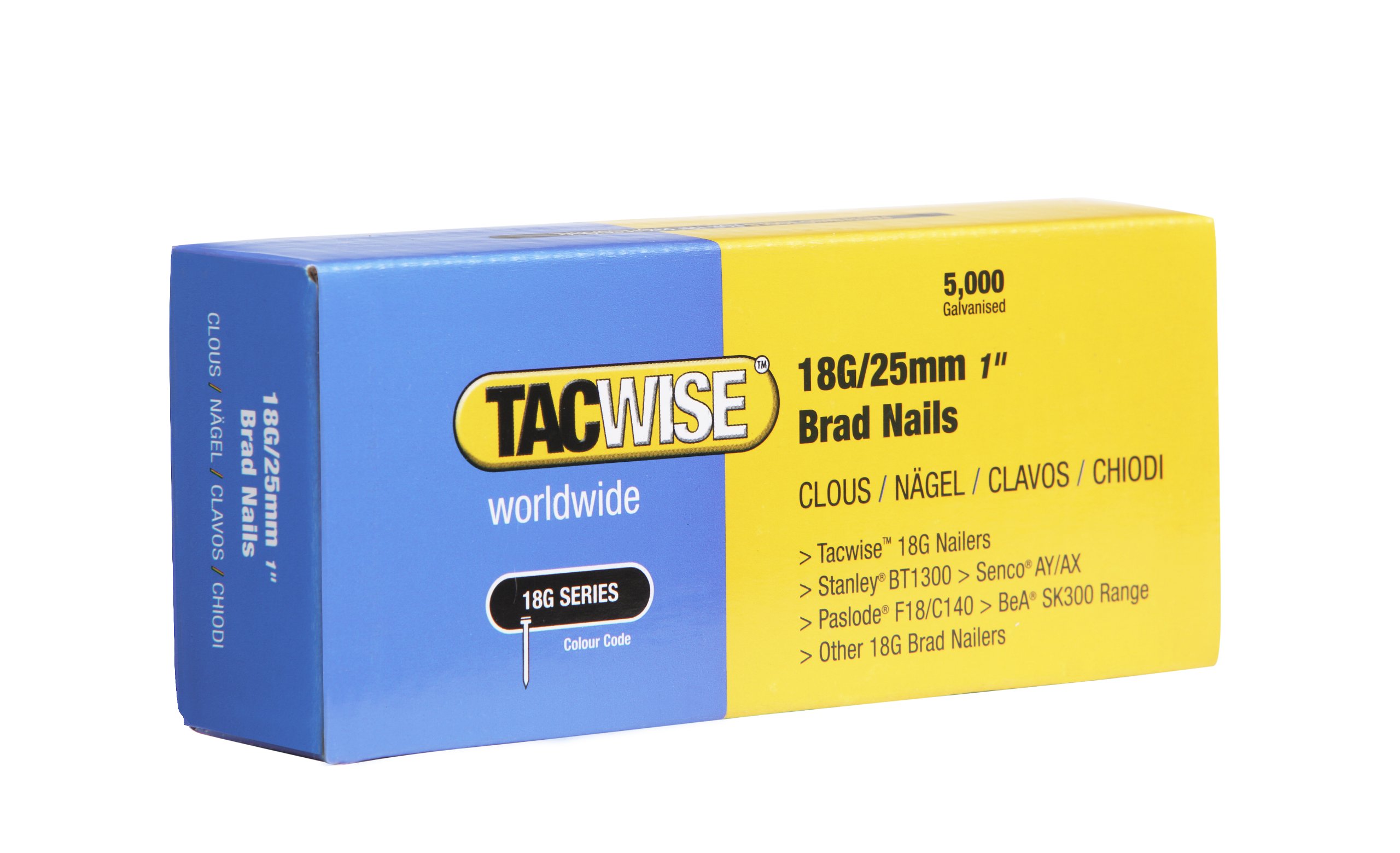 Tacwise 0396 Galvanised Brad Nails Type 18G / 25 mm, Pack of 5,000