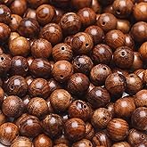 HERZWILD Natural Roosewood Round Beads Coconut Brown Natural Wood Round Beads Handmade Polished Spacer Mala Pray Beads for DIY Jewellery Making (R-8mm)