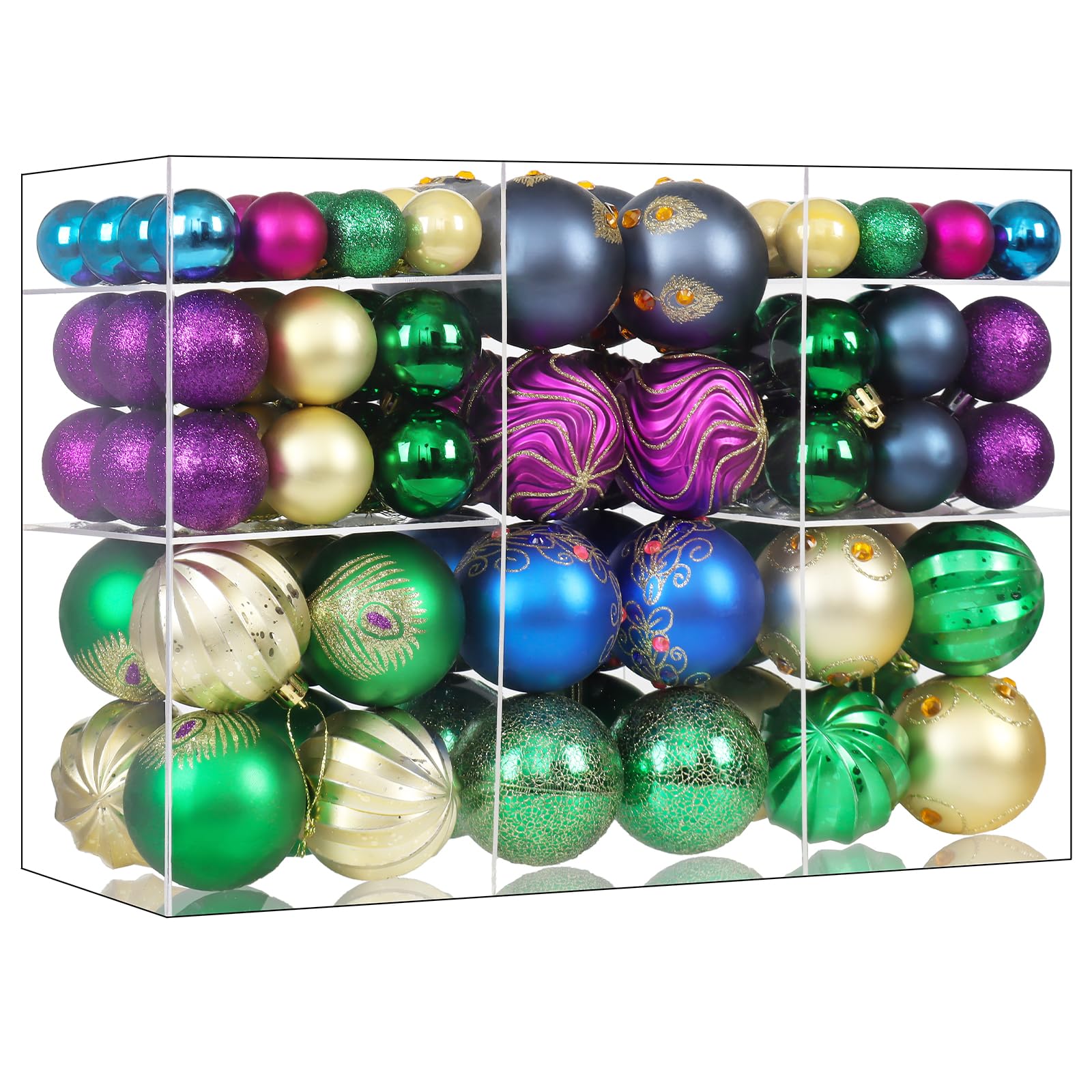 Photo 1 of 100pcs Colorful Christmas Ornaments, Peacock Christmas Tree Ornaments, Shatterproof Christmas Decorations, Shiny and Glitter Hanging Balls Baubles Set for Party/Home Decor/Garland/Wreaths