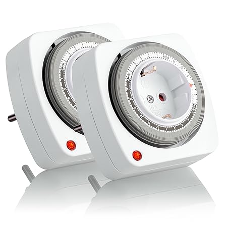 SEBSON® Zeitschaltuhr mechanisch, analog, 24h Timer, 3680W, einfache Handhabung, Stunden-Zeitschaltuhr, 2er Pack