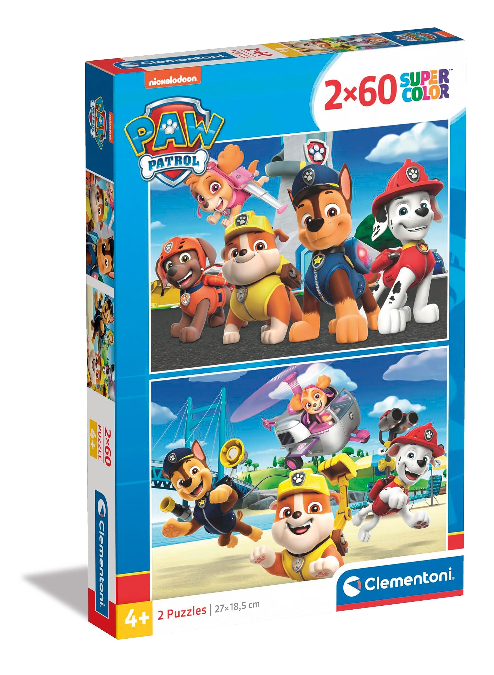 Clementoni - 21623 - Supercolor Puzzle - Paw Patrol - 2x60 Pieces, Jigsaw Puzzle For Kids Age 4, Puzzle Cartoon, Made In Italy