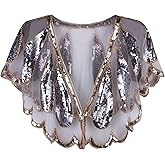 Vijiv Women's 1920s Shawl Wrap Art Deco Sequin Beaded Evening Cape Bolero Flapper Cover Up