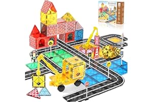 MRUIKENY Magnetic Tiles Road Set Kids Toys, Magnetic City Construction Toys With Magnetic Crane for 3+ Year Old Boys Girls, Magnetic Blocks Building Toys STEM Toddlers Toys Magnetic Tiles for Kids Ages 3-5 4-8