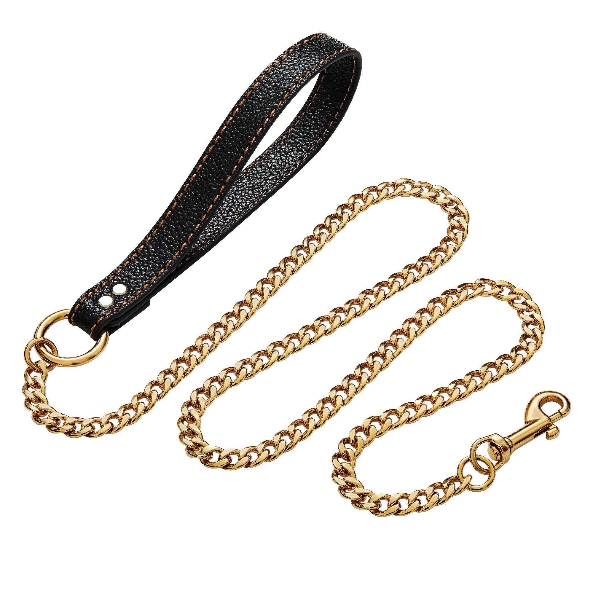 4.3 FT Gold Chain Dog Leashes with Comfortable Padded Traffic Handle for Small Medium Large Breed Dogs Walking Lead, Heavy Duty Strong Durable No Pull Dog Training Pet Leash for Dogs — image 1