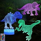 VSATEN Dinosaur Night Light for Kids, 3D Illusion Lamp 3-Pattern & 16 Colors Changing LED Dino Nightlight with Smart Touch &