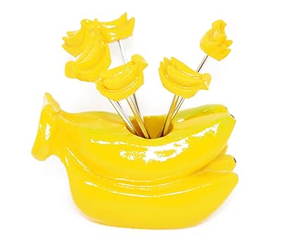BANSURI Fruit Shaped 6 Forks Along with Fruit Shaped Stand (Banana)