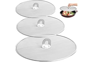 3 Pack Splatter Screen for Frying Pan 13" 11.5" 9.8" Stainless Steel Grease Splatter Guard Ultra Fine Mesh Lids with Fold Fla