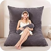 ZOEMO 5 in 1 Bean Bag Chair with A Roll Pillow,Giant Bean Bag Chairs for Adults,Ultra Soft & Machine Washable Cover,Convertible Sofa Bed Floor Couch Lounger for Living Room,Bedroom