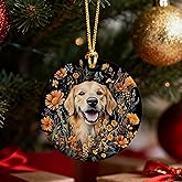MKIJUHB William Morris Inspired Golden Retriever Christmas Ornament, Gifts for Golden Retriever Lovers, Dark Cottagecore Wildflower Dog Decorative Hanging Ceramic Ornaments for Xmas Party Holiday