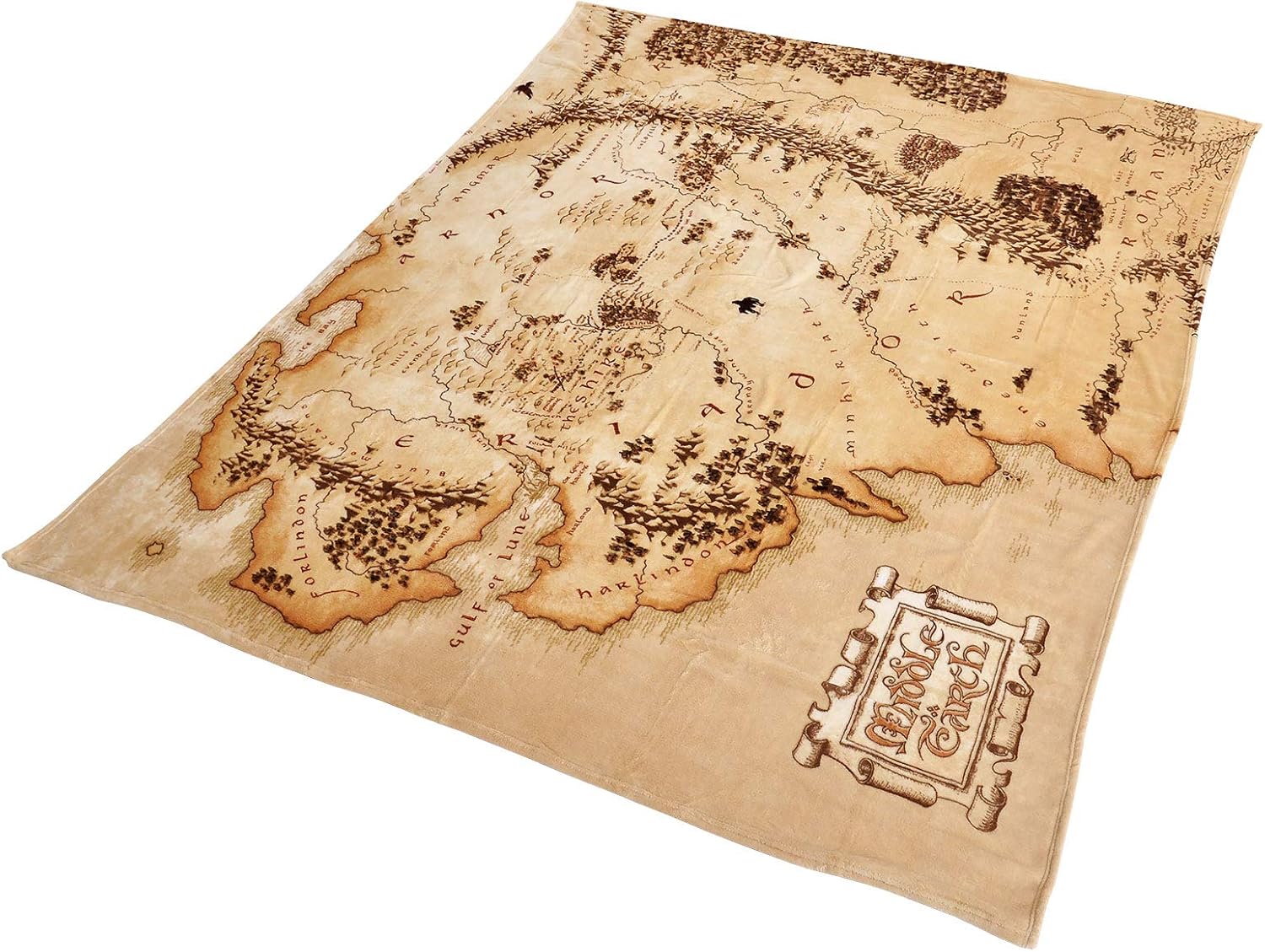 Elbenwald Lord of the Rings Middle Earth Map Fleece Blanket Beige