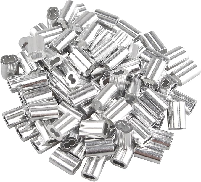 Futheda 100 pcs Aluminum Crimping Loop Sleeve Clips with Double