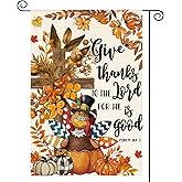 AVOIN colorlife Give Thanks Fall Thanksgiving Garden Flag 12x18 Inch Double Sided Outside, Turkey Cross Pumpkin Yard Outdoor Decorative Flag