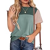 Zeagoo Womens Casual Summer Tops Short Sleeve T Shirts Crewneck Basic Tees Blouses Color Block Tunic Tops