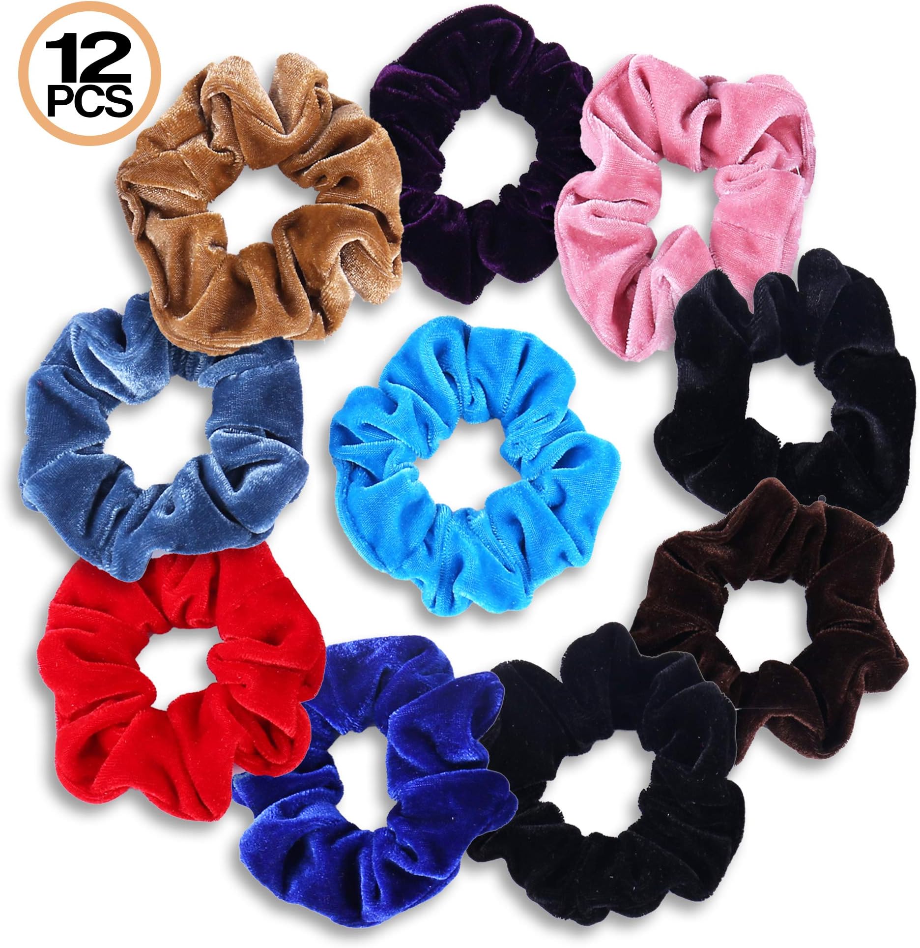 Famtec 12 PC Women's Velvet Flower Hair Scrunchies Hair Bow Ponytail Holder