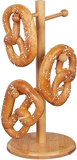 Relaxdays 10024604 Brezelständer aus Bambus, 6-armig, Höhe 35 cm, auch als Wurstständer oder Tassenhalter, Brezelbaum Holz, Natur