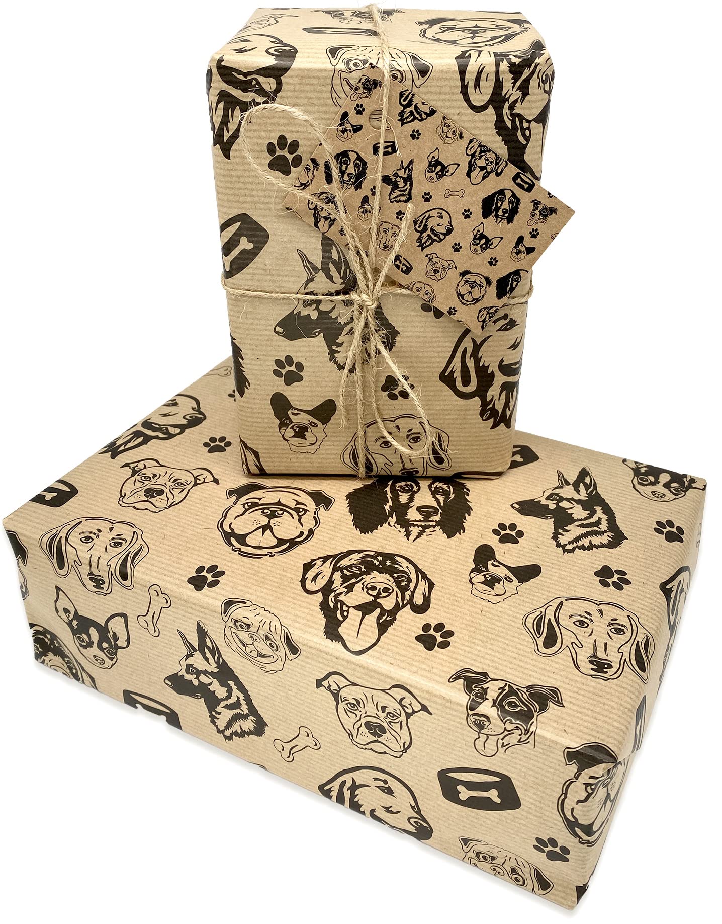 Dog Wrapping Paper, 5 Sheet/5Tag pack of, Dog Gift Wrap, Recyclable Kraft Paper