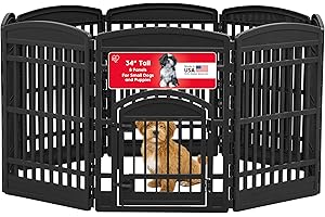 IRIS USA 34" 8-Panel Dog Playpen with Door, 63 x 63 x 35, Puppy Fence, Puppy Playpen, Dog Play Pen Indoors, Pet Fence, Puppies/Small Dogs, Black