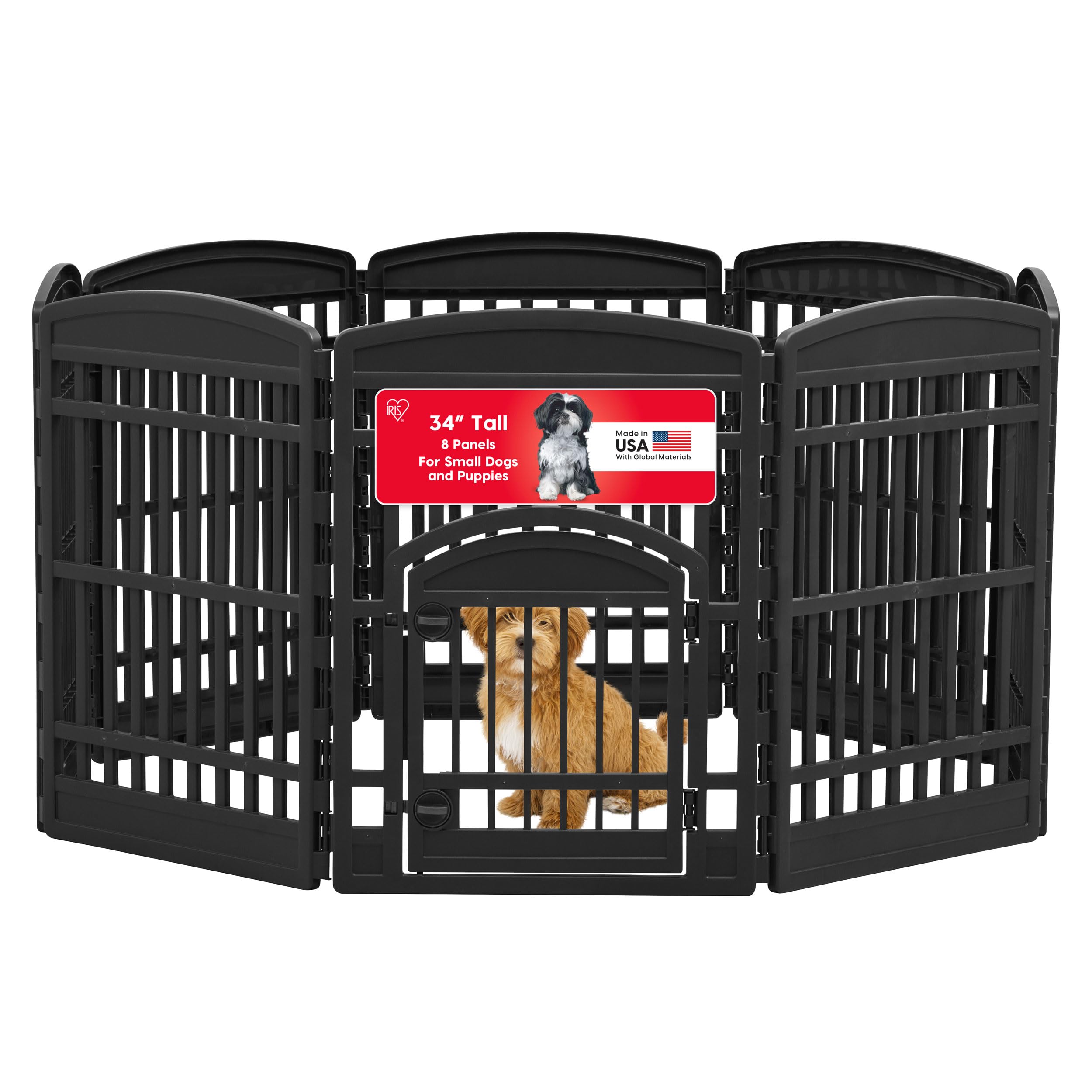 Photo 1 of IRIS USA 34" 8-Panel Dog Playpen with Door, 63 x 63 x 35, Puppy Fence, Puppy Playpen, Dog Play Pen Indoors, Pet Fence, Puppies/Small Dogs, Black