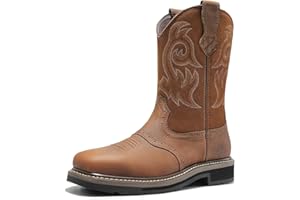 NORTIV 8 Steel Toe Cowboy Boots for Men Western Square Toe Safety Work Boots with Hazard Protection, for Construction Farming