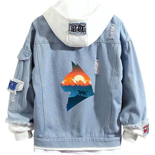 ●RSSC● DENIM PATCHED KNIT HOOD ZIP UP - BLUE / unisex Amazon.com: Lpstop Vintage Cross Denim Jacket Hoodie