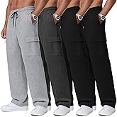 August Alley 4 Pack Men's Big and Tall Cargo Sweatpants Baggy Wide Leg Pants Open Bottom Drawstring Joggers with Pockets